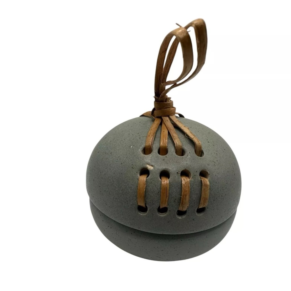 Anthropologie Nahele Ceramic trinket box with lid rattan accent boho decor